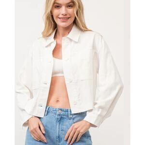 Halogen Cropped Shirt Jacket Off White Button shirt Boho Minimalist 1 1X 3946